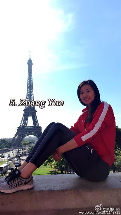 Zhang Yue เป็นผู้รักษาประตูของทีมชาติจีนในฟุตบอลหญิง แต่เธอเป็นตัวสำรองรองจาก Zhao Lina, เวลาส่วนใหญ่ของเธอในการแข่งขันกีฬาโอลิมปิกริโอได้รับการใช้เวลาอยู่บนม้านั่ง